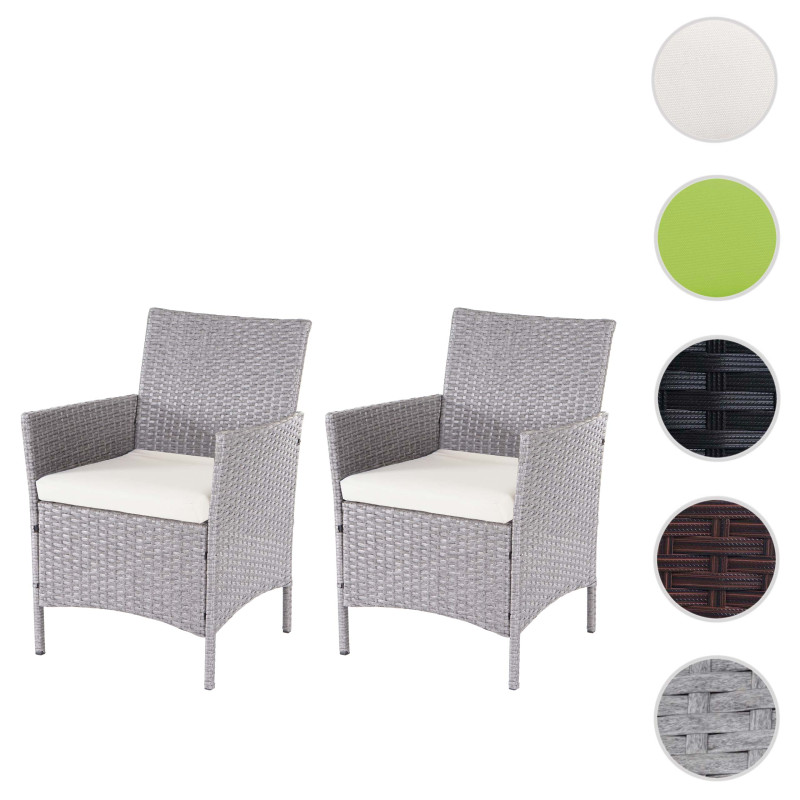 2x fauteuil de jardin Halden en polyrotin - gris, coussin couleur crème