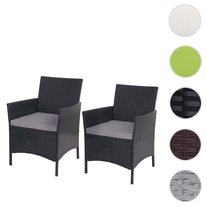 2x fauteuil de jardin Halden en polyrotin - anthracite, coussin couleur crème