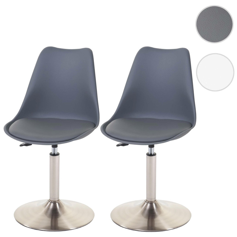 2x chaise de séjour/salle à manger Malmö T501, pivotant, similicuir - gris foncé, pied en métal brossé