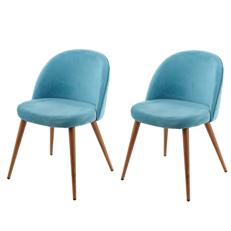 2x chaise de salle à manger fauteuil, style rétro années 50, en velours - bleu turquoise