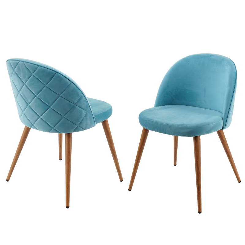 2x chaise de salle à manger fauteuil, style rétro années 50, en velours - bleu turquoise