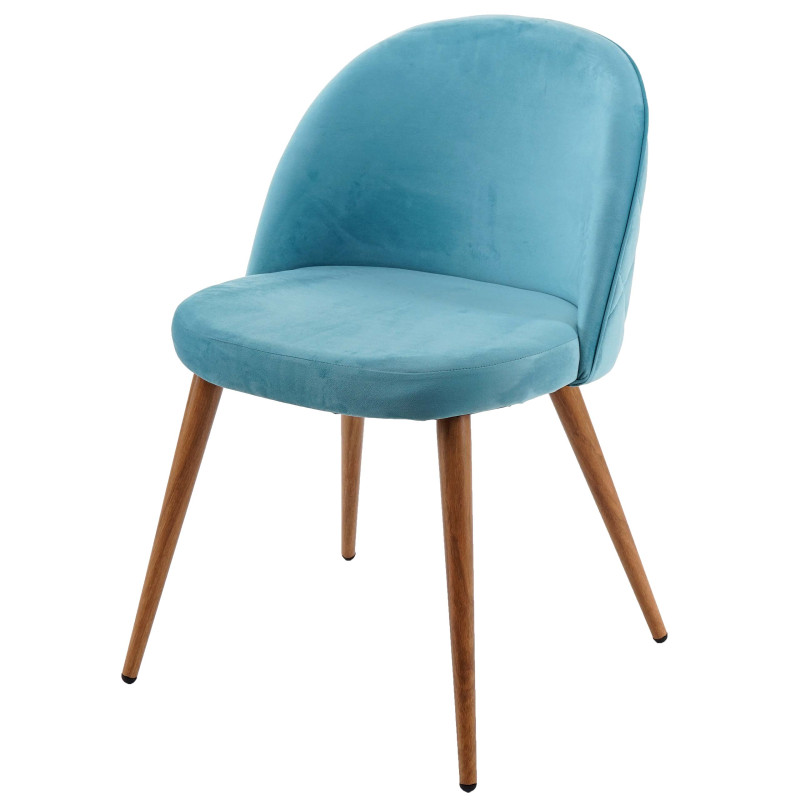 2x chaise de salle à manger fauteuil, style rétro années 50, en velours - bleu turquoise