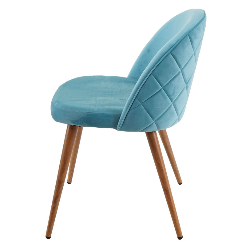 2x chaise de salle à manger fauteuil, style rétro années 50, en velours - bleu turquoise