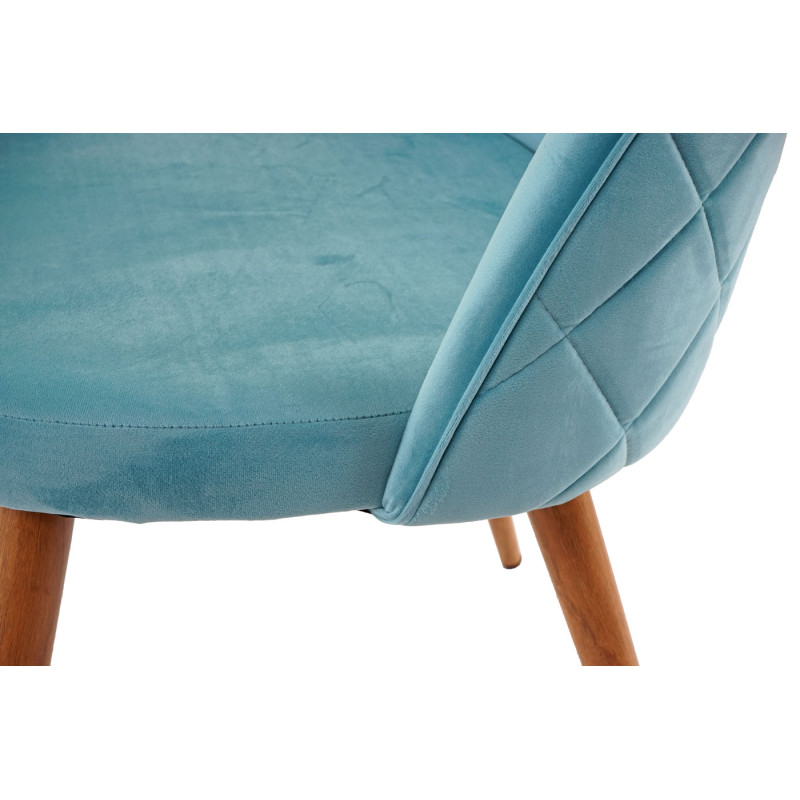 2x chaise de salle à manger fauteuil, style rétro années 50, en velours - bleu turquoise