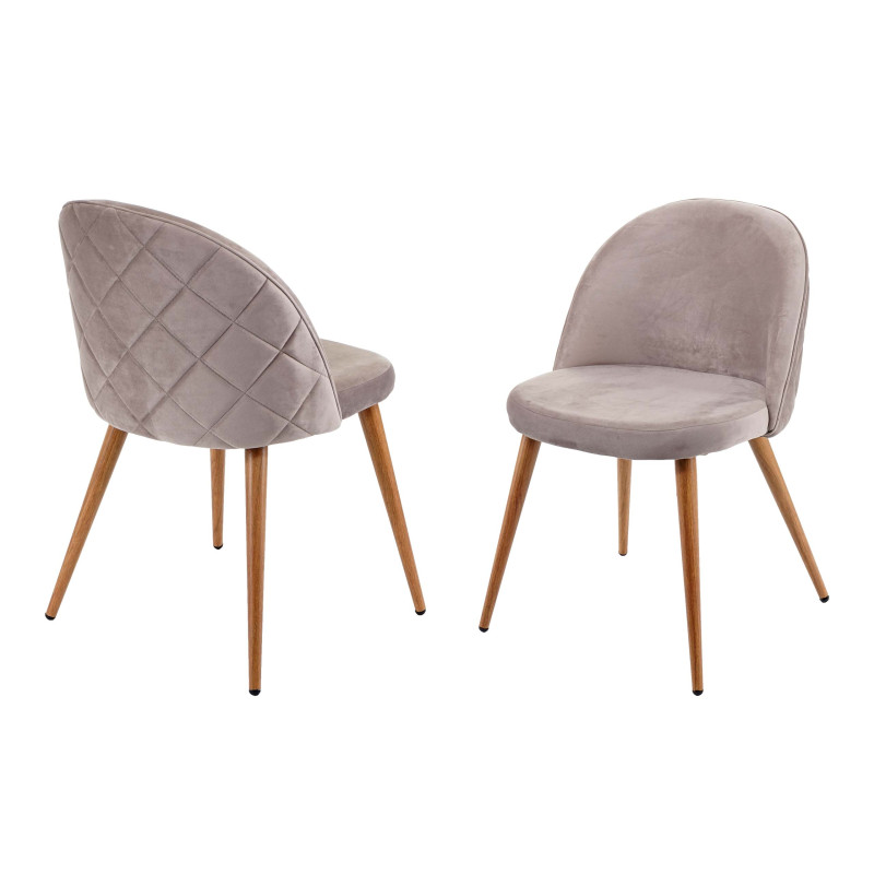 2x chaise de salle à manger fauteuil, style rétro années 50, en velours - gris-brun