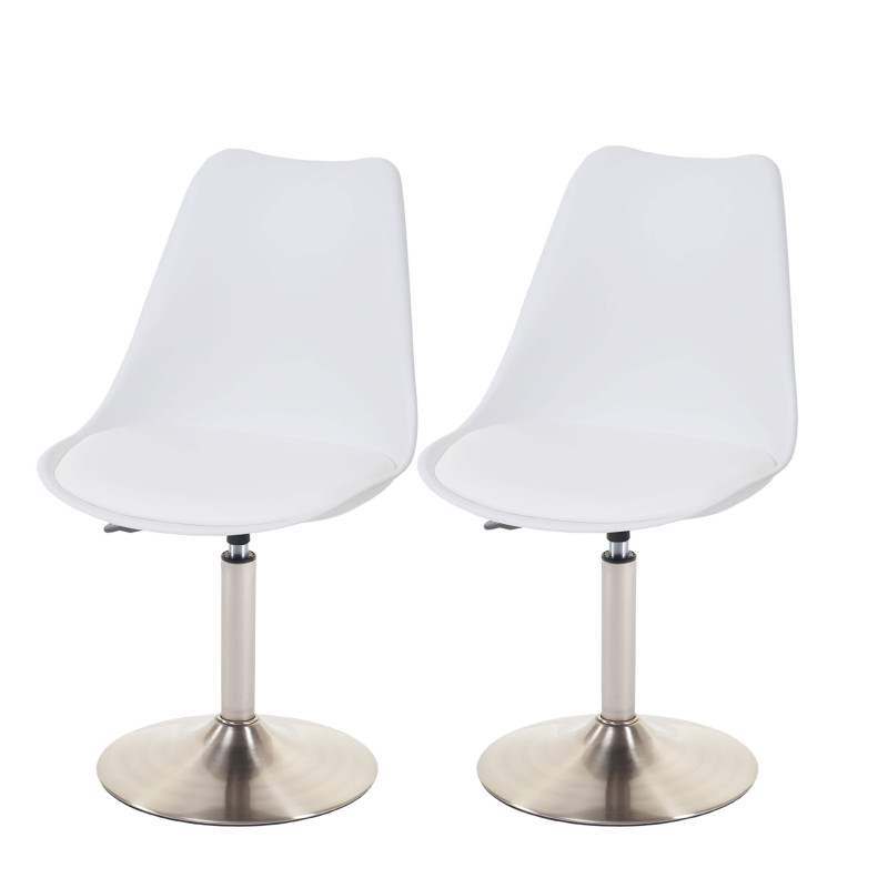 2x chaise de séjour/salle à manger Malmö T501, fauteuil, pivotant, similicuir - blanc, pied en métal brossé