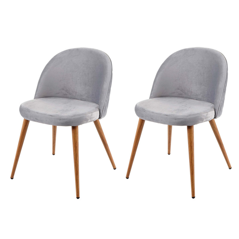 2x chaise de salle à manger fauteuil, style rétro années 50, en velours - gris clair