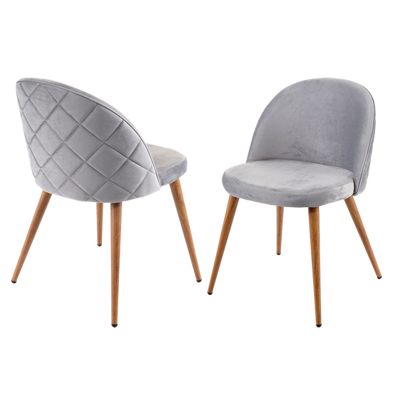 2x chaise de salle à manger fauteuil, style rétro années 50, en velours - gris clair