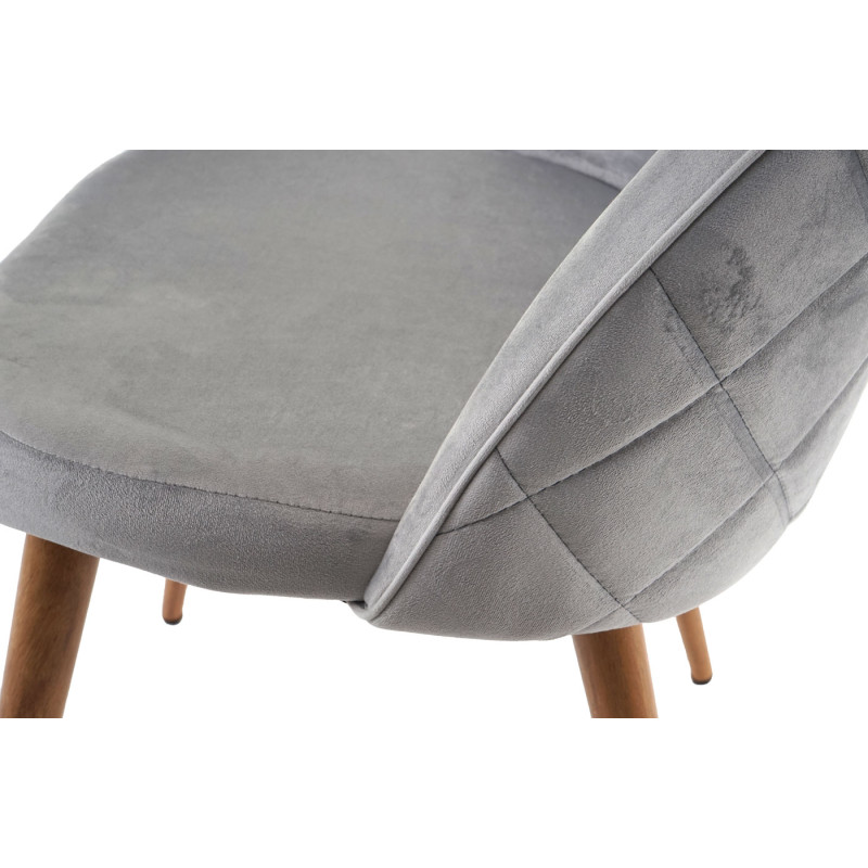 2x chaise de salle à manger fauteuil, style rétro années 50, en velours - gris clair