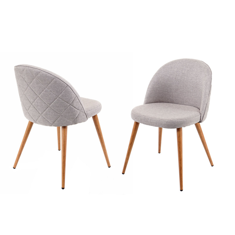 2x chaise de salle à manger fauteuil, style rétro années 50, en tissu - gris clair