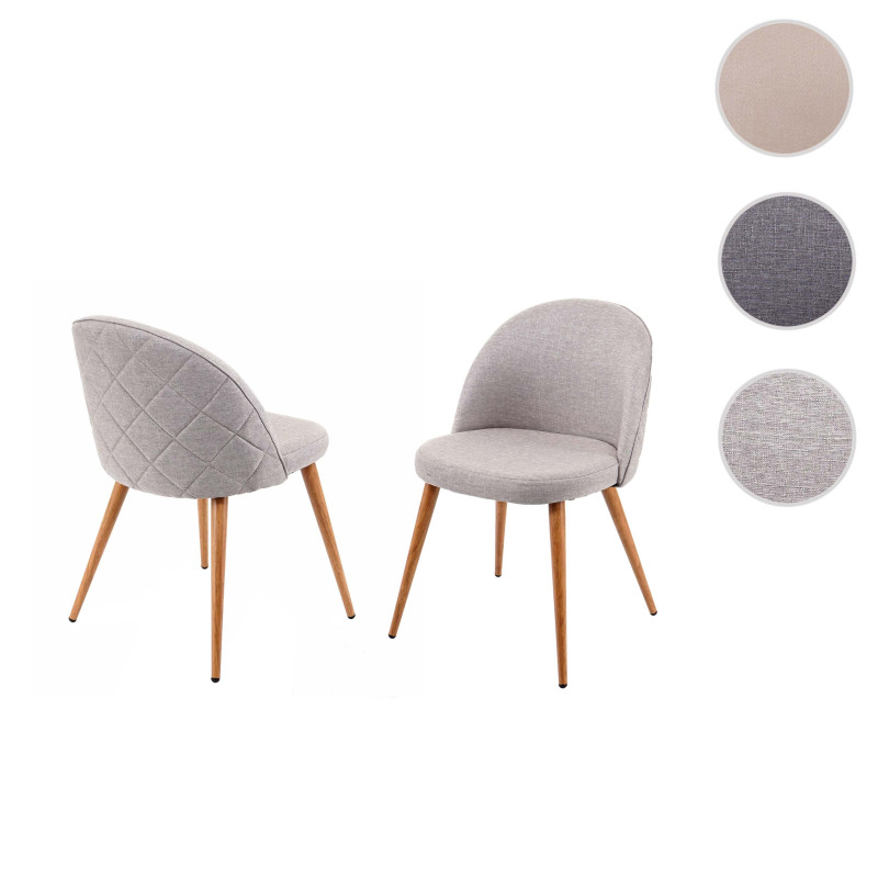 2x chaise de salle à manger fauteuil, style rétro années 50, en tissu - gris clair