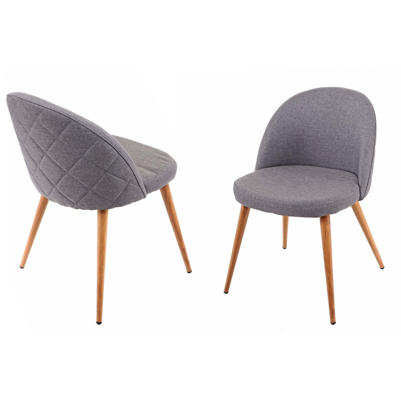 2x chaise de salle à manger fauteuil, style rétro années 50, en tissu - gris foncé