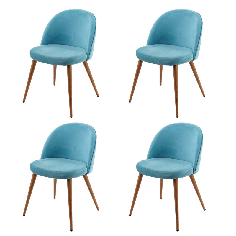 4x chaise de salle à manger fauteuil, style rétro années 50, en velours - bleu turquoise