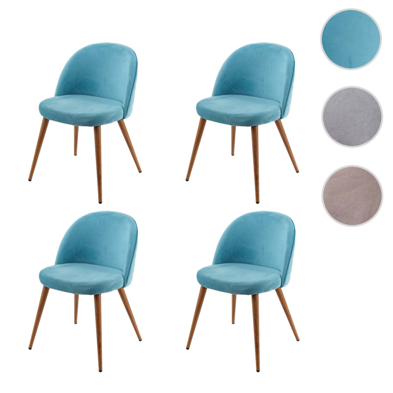 4x chaise de salle à manger fauteuil, style rétro années 50, en velours - bleu turquoise