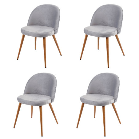 4x chaise de salle à manger fauteuil, style rétro années 50, en velours - gris clair