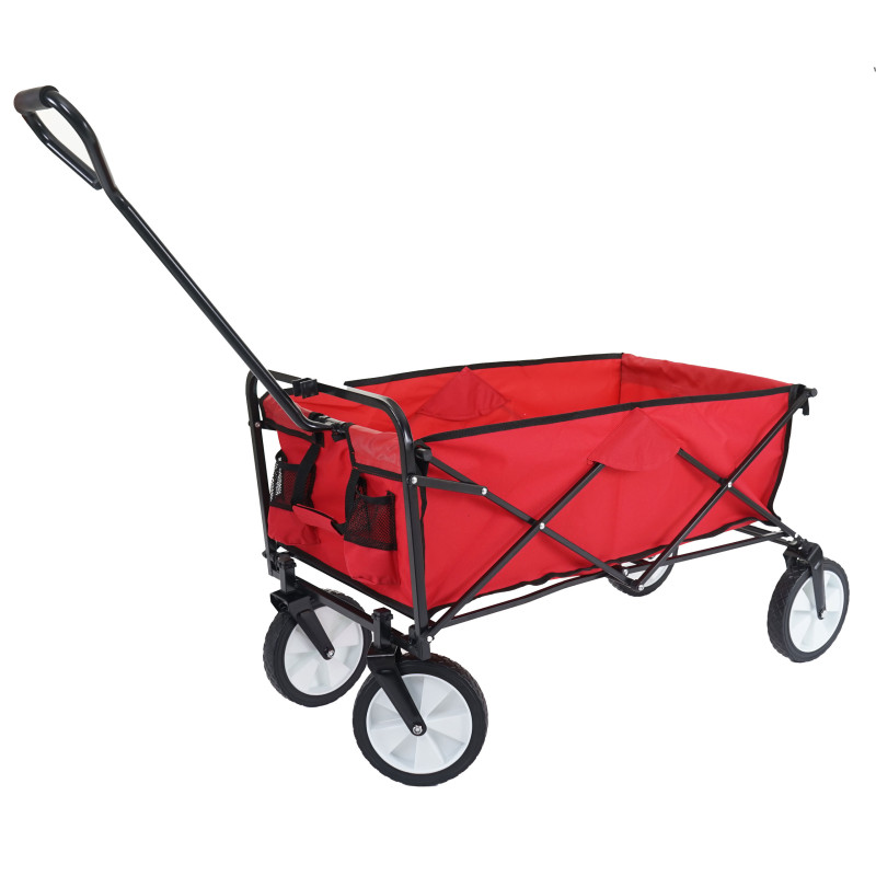Chariot pliable charette à bras, charette de jardin - sans toit/poche arrière, rouge