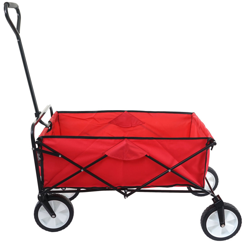 Chariot pliable charette à bras, charette de jardin - sans toit/poche arrière, rouge