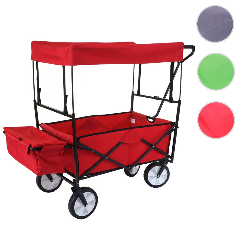 Chariot pliable charette à bras, charette de jardin - avec toit et poche arrière, rouge