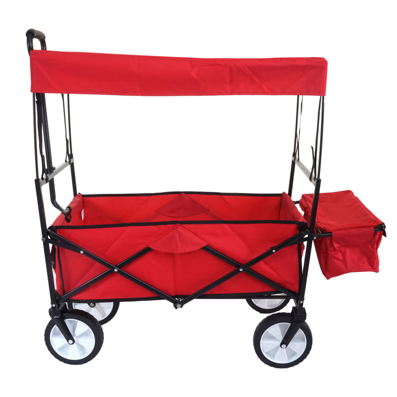 Chariot pliable charette à bras, charette de jardin - avec toit et poche arrière, rouge