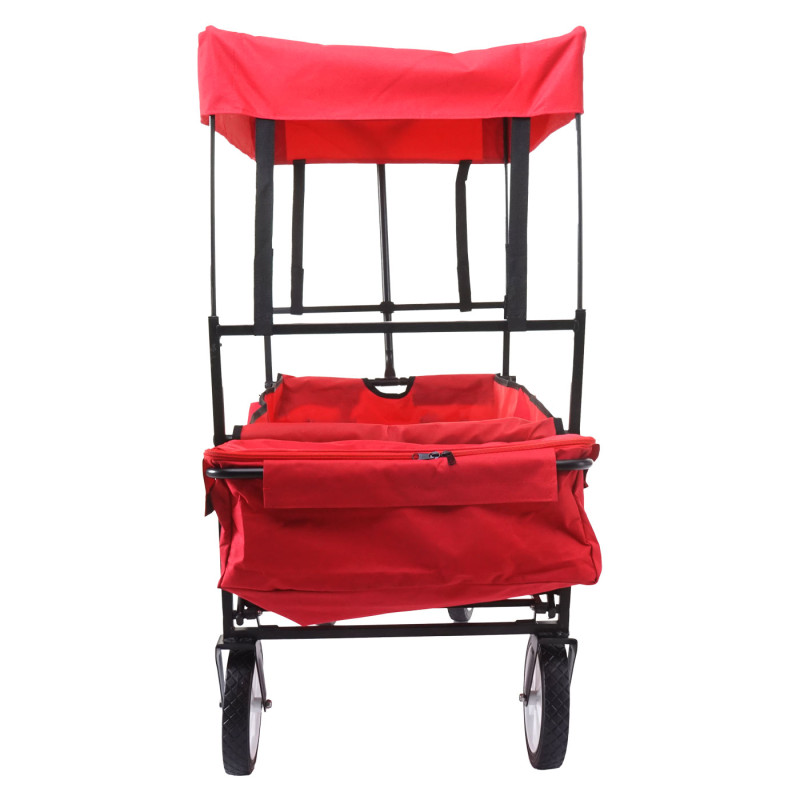 Chariot pliable charette à bras, charette de jardin - avec toit et poche arrière, rouge