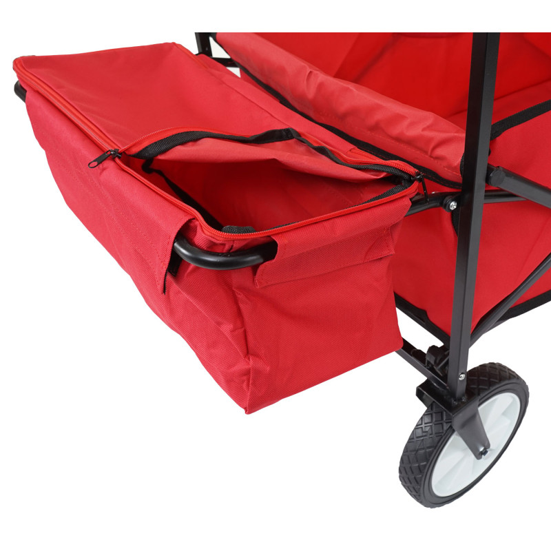 Chariot pliable charette à bras, charette de jardin - avec toit et poche arrière, rouge