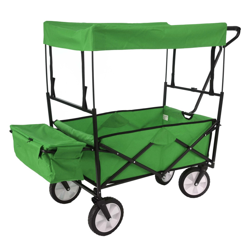 Chariot pliable charette à bras, charette de jardin - avec toit et poche arrière, vert