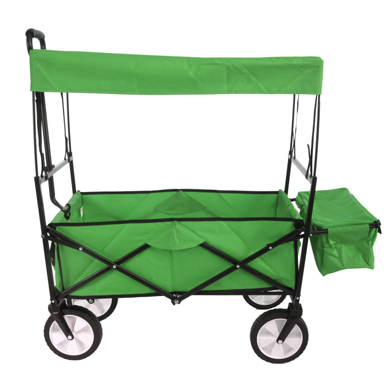 Chariot pliable charette à bras, charette de jardin - avec toit et poche arrière, vert