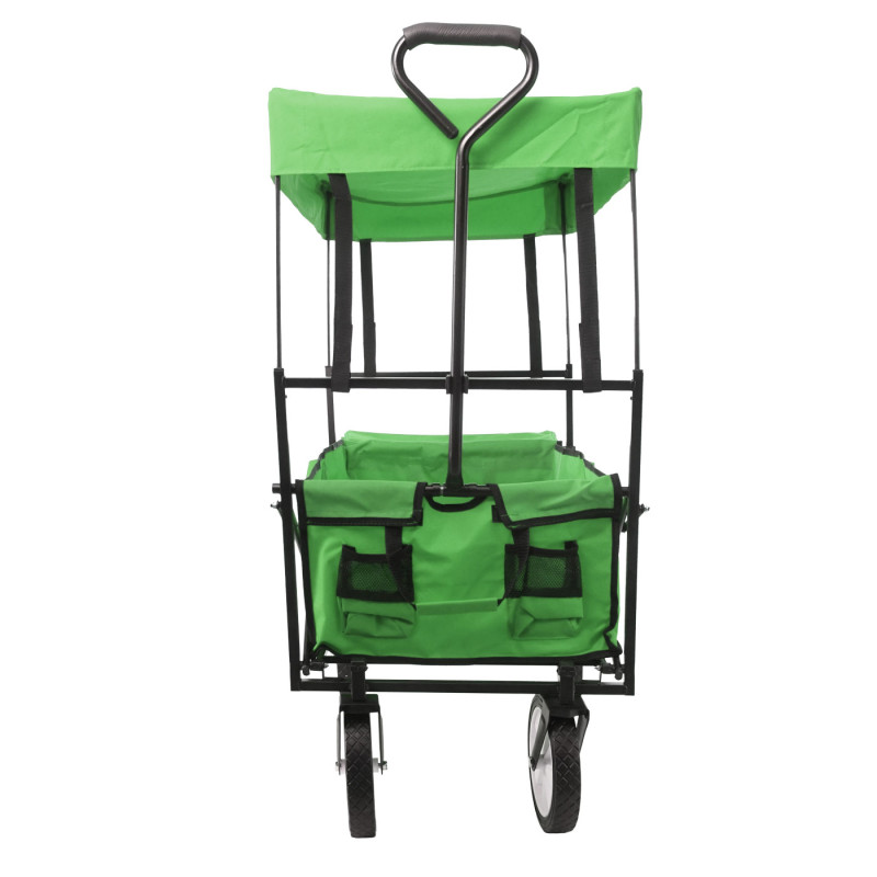 Chariot pliable charette à bras, charette de jardin - avec toit et poche arrière, vert