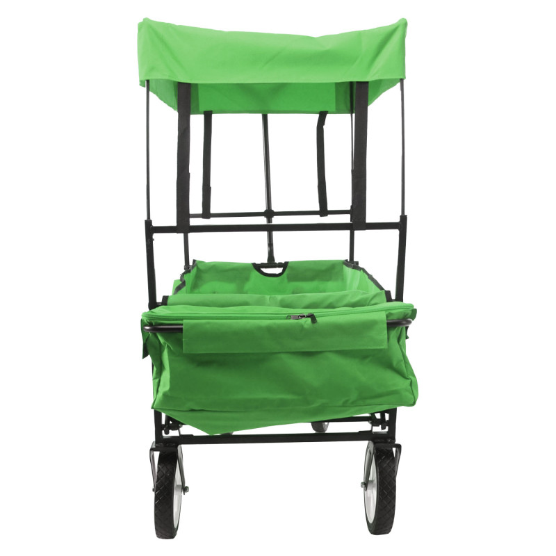 Chariot pliable charette à bras, charette de jardin - avec toit et poche arrière, vert