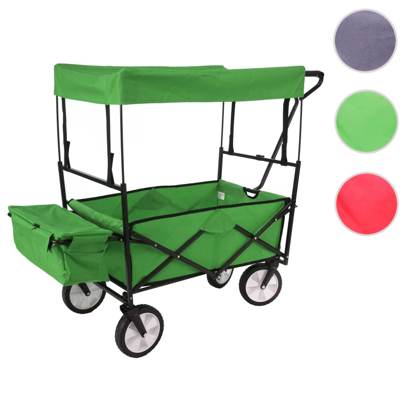 Chariot pliable charette à bras, charette de jardin - avec toit et poche arrière, vert