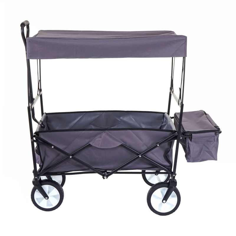 Chariot pliable charette à bras, charette de jardin - avec toit et poche arrière, gris