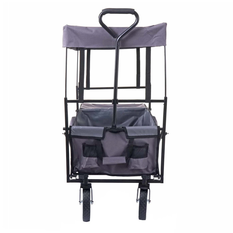 Chariot pliable charette à bras, charette de jardin - avec toit et poche arrière, gris