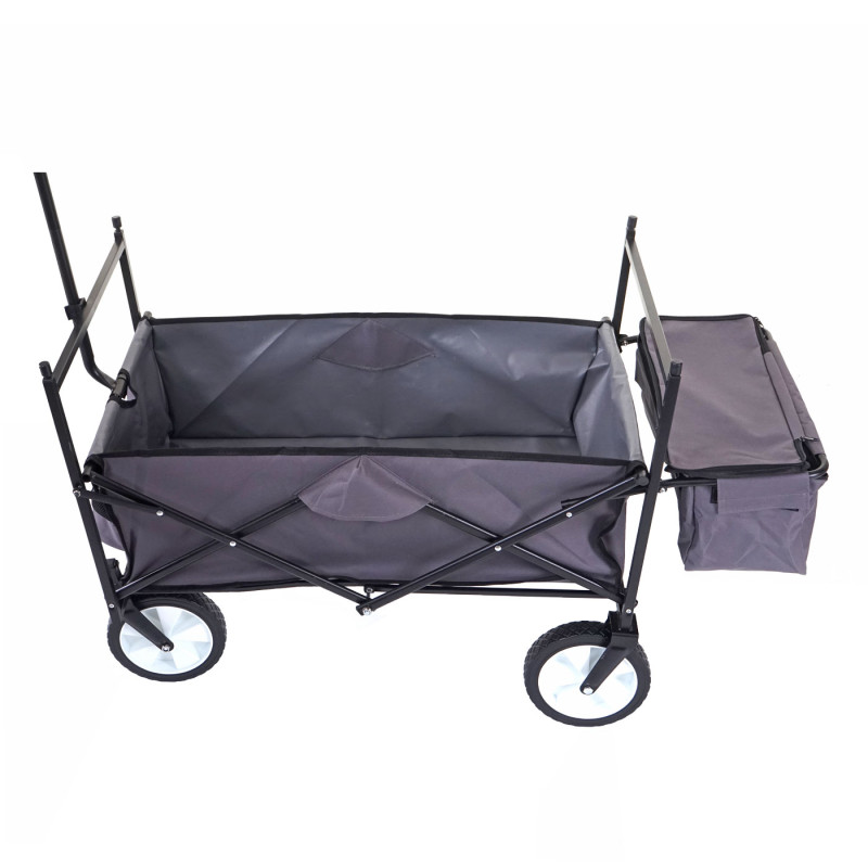 Chariot pliable charette à bras, charette de jardin - avec toit et poche arrière, gris