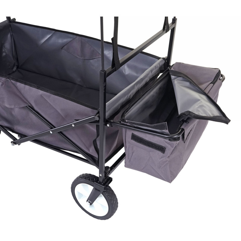 Chariot pliable charette à bras, charette de jardin - avec toit et poche arrière, gris