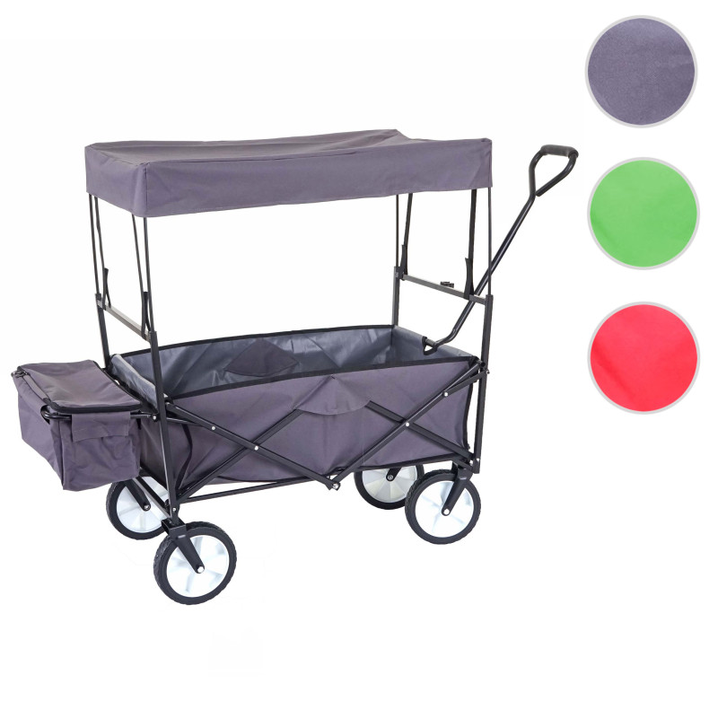 Chariot pliable charette à bras, charette de jardin - avec toit et poche arrière, gris