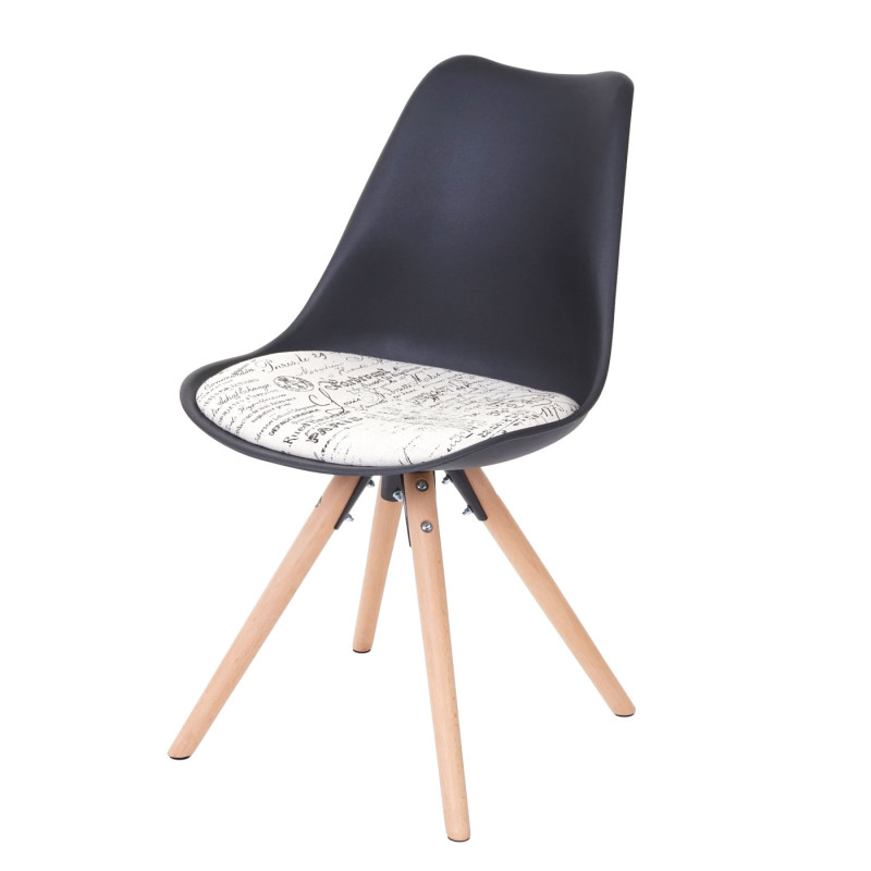 2x chaise de séjour/salle à manger Malmö T501, design rétro - noir, siège tissu avec lettrage, pieds clairs