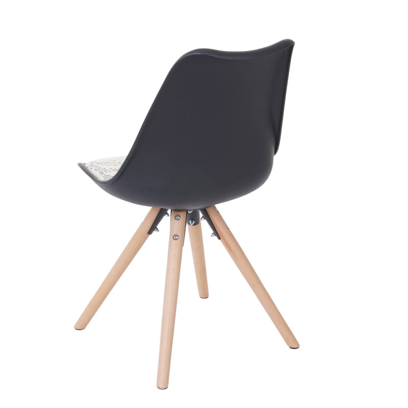 6x chaise de séjour/salle à manger Malmö T501, design rétro - noir, siège tissu avec lettrage, pieds clairs