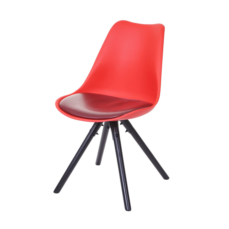 2x chaise de séjour/salle à manger Malmö T501, design rétro - rouge, siège similicuir rouge, pieds foncés