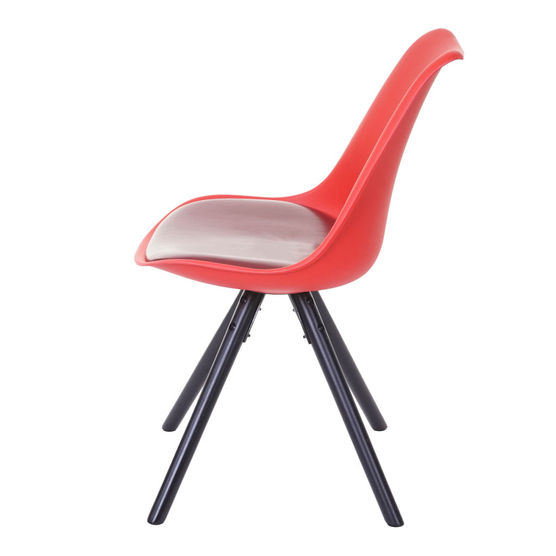 2x chaise de séjour/salle à manger Malmö T501, design rétro - rouge, siège similicuir rouge, pieds foncés