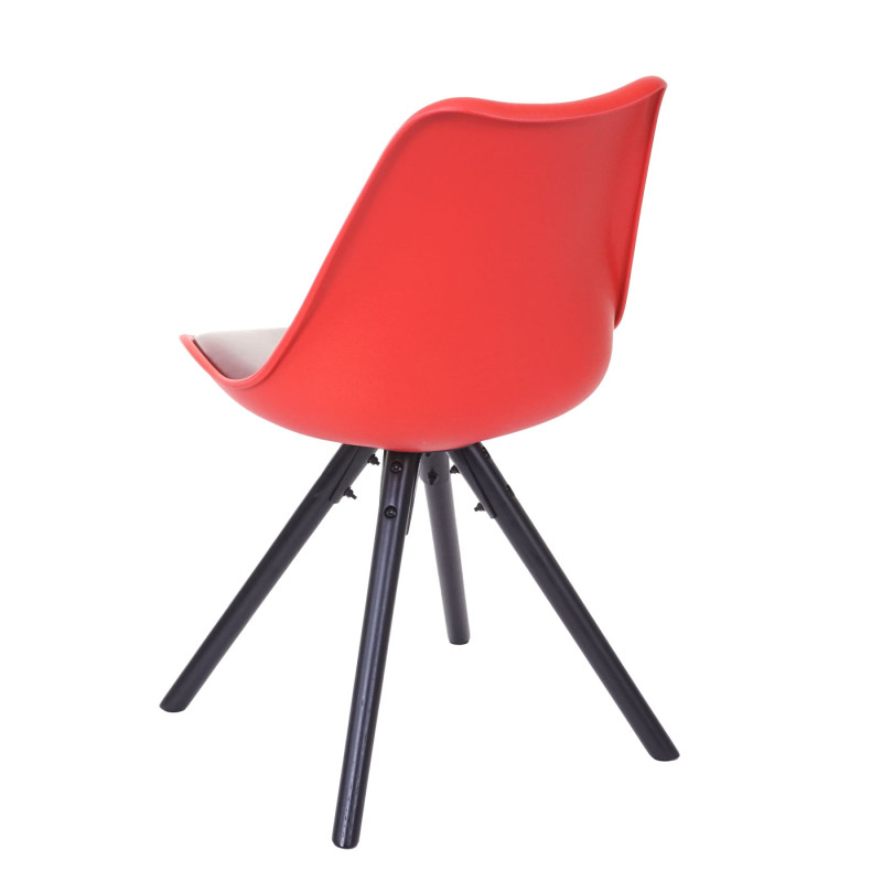 2x chaise de séjour/salle à manger Malmö T501, design rétro - rouge, siège similicuir rouge, pieds foncés