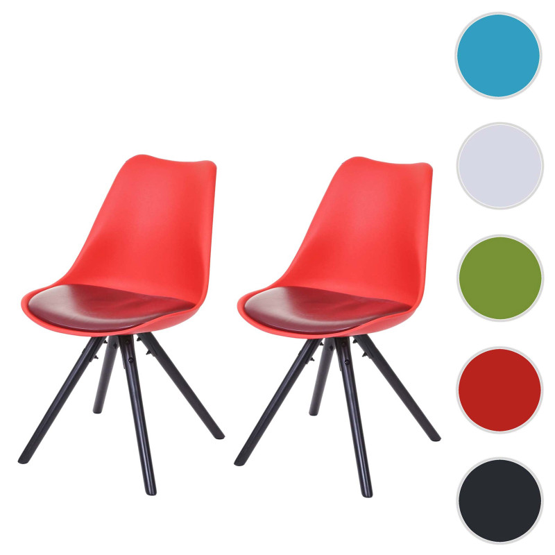 2x chaise de séjour/salle à manger Malmö T501, design rétro - rouge, siège similicuir rouge, pieds foncés