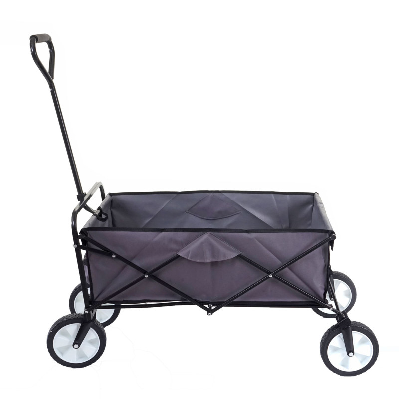 Chariot pliable charette à bras, charette de jardin - sans toit/poche arrière, gris