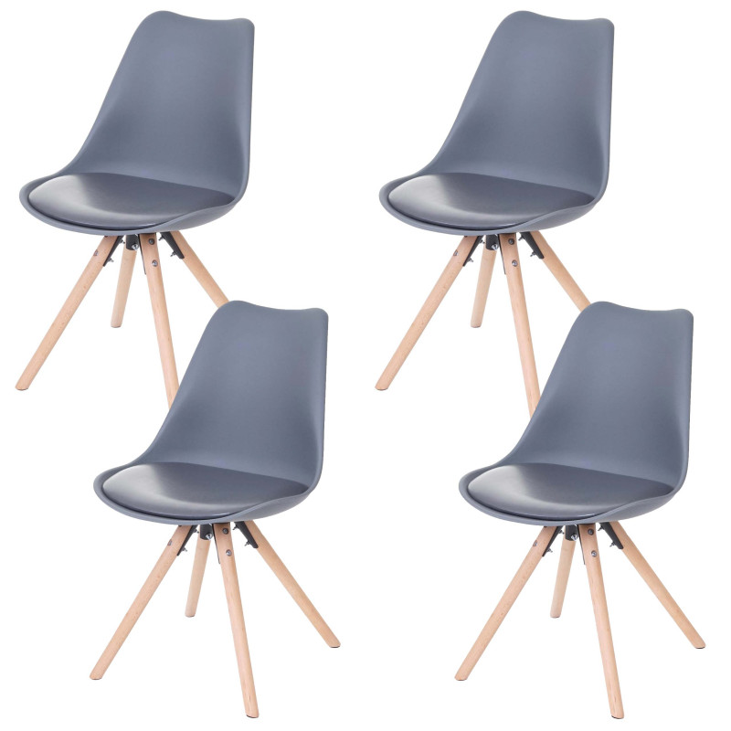 4x chaise de séjour/salle à manger Malmö¶ T501, design rétro - gris, siège similicuir gris, pieds clairs