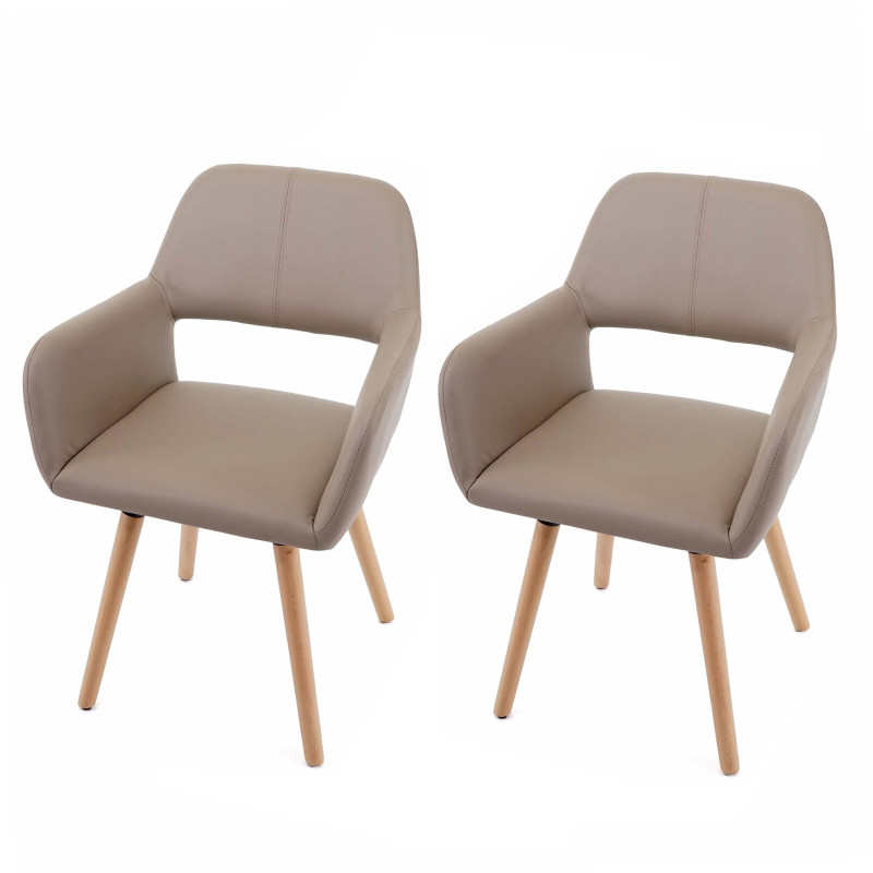 2x chaise de salle à manger fauteuil, style rétro années 50 - simillicuir, beige, pieds clairs