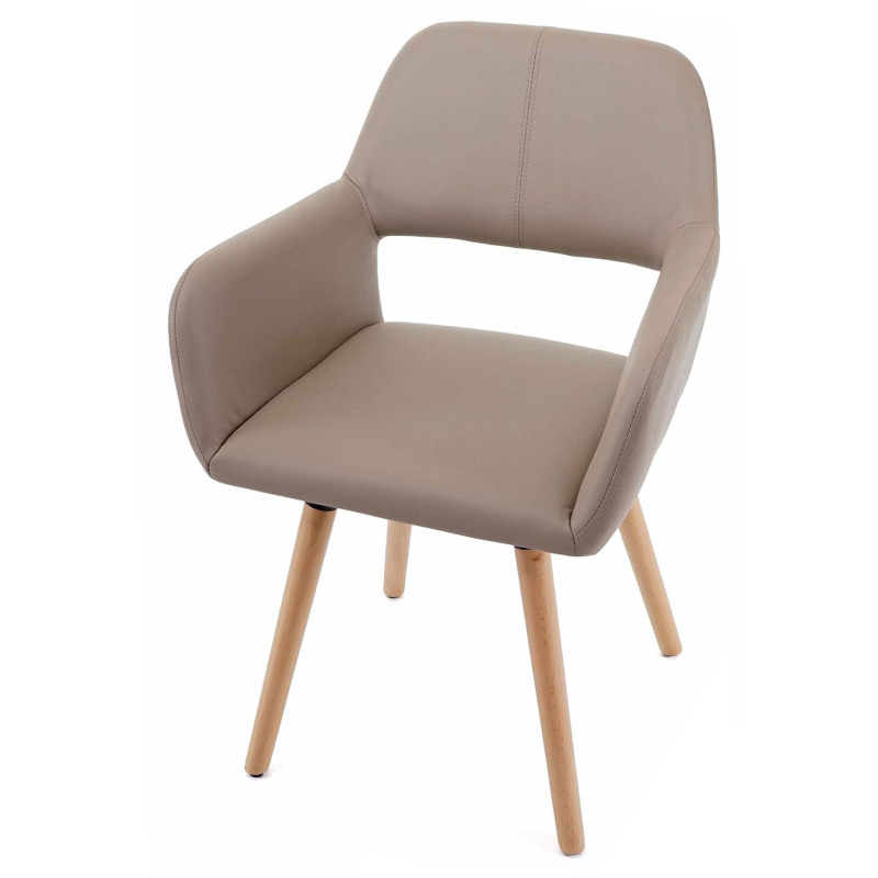 2x chaise de salle à manger fauteuil, style rétro années 50 - simillicuir, beige, pieds clairs