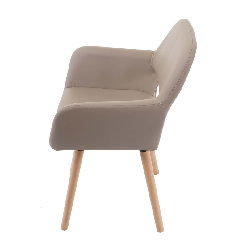 2x chaise de salle à manger fauteuil, style rétro années 50 - simillicuir, beige, pieds clairs