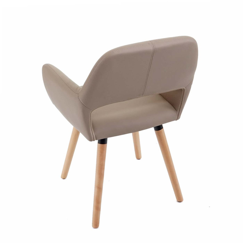 2x chaise de salle à manger fauteuil, style rétro années 50 - simillicuir, beige, pieds clairs