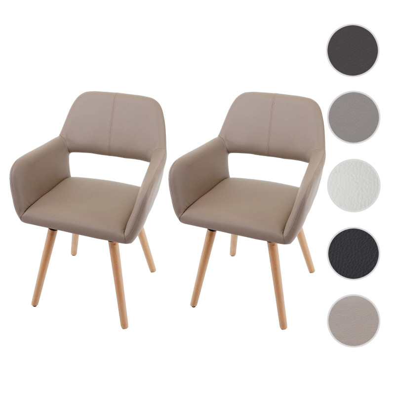 2x chaise de salle à manger fauteuil, style rétro années 50 - simillicuir, beige, pieds clairs