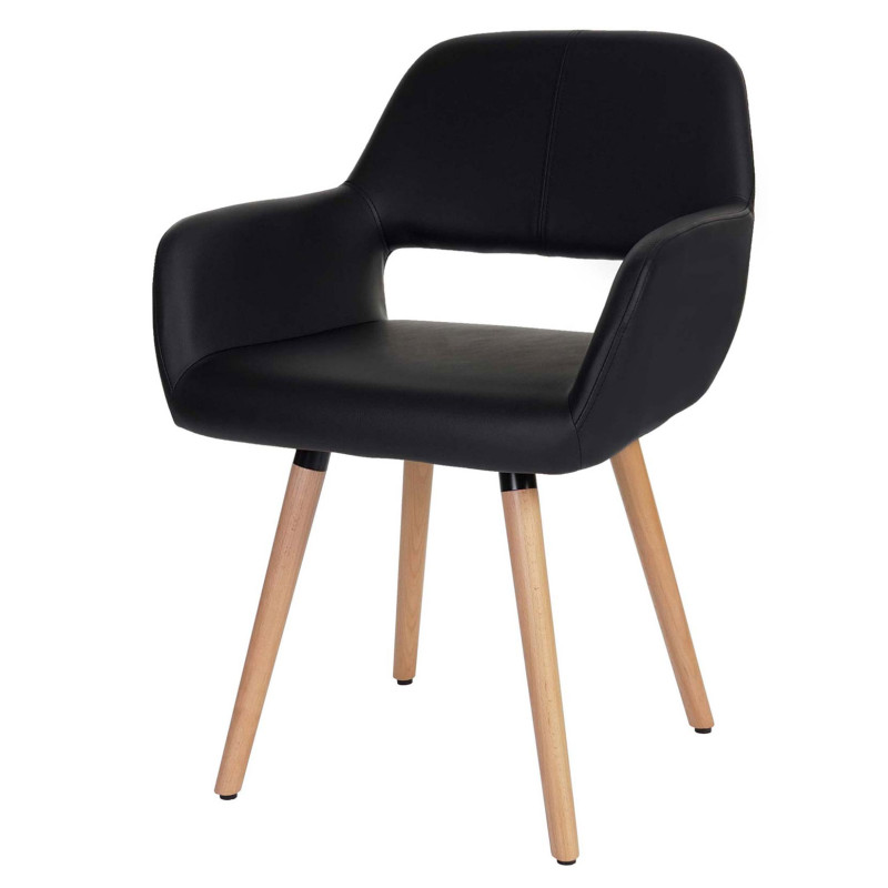 2x chaise de salle à manger fauteuil, style rétro années 50 - simillicuir, noir, pieds clairs