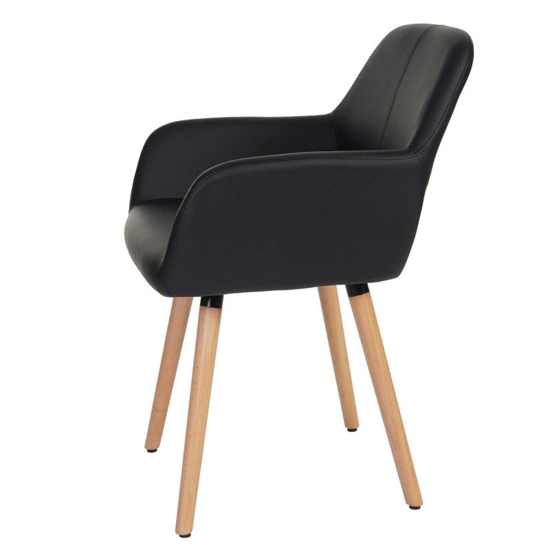 2x chaise de salle à manger fauteuil, style rétro années 50 - simillicuir, noir, pieds clairs